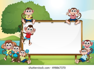 Frame design with monkeys in the park illustration