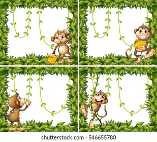 Frame design with monkeys and vine illustration