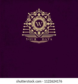 Frame for design of monogram or logo in Boho ethnic style. Golden sophisticated border with arrows. Graphic sign for create of catalogs and menus of perfumes, cafes, boutiques Vector illustration.