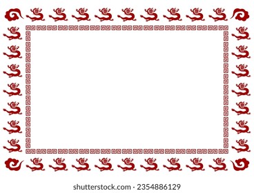 Frame design with a red dragon pattern on a white background. Vector illustration. Simple design.