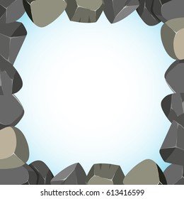 Frame design with rocks and sky illustration