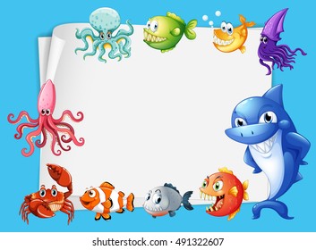 Diseño de cuadro con ilustración de fondo de animales marinos