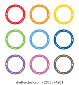 Frame design Set of Round label tag with stitched lines.