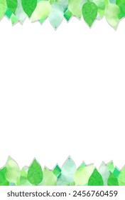 Frame design for summer with fresh green leaves.
White background portrait orientation.