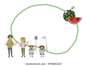frame design for summer. A person in summer clothes. Summer trekking.
A summer design material collection.
