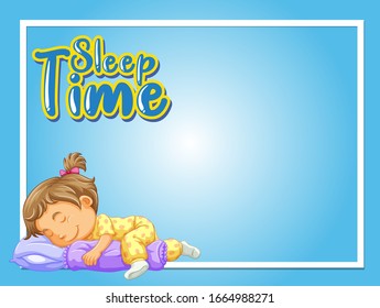 Frame design template with girl sleeping in bed illustration