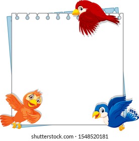 Plantilla de diseño de cuadro con tres ilustraciones de pájaro