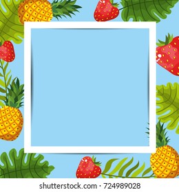frame design with tropical fruit background