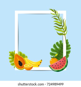 frame design with tropical fruit background