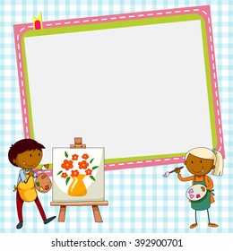 Frame design with two artists illustration