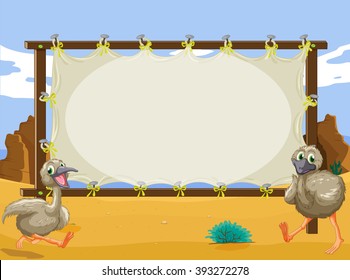 Frame design with two ostriches illustration