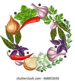 Frame design with various herbs and spices.