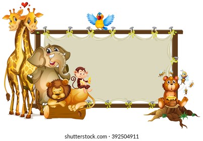 Frame design with wild animals illustration