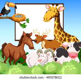 Frame design with wild animals illustration