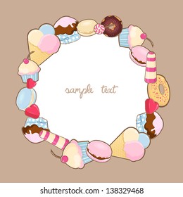 Frame with desserts.  Contains space for your text or menu