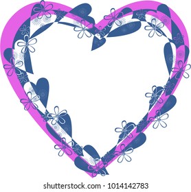 Frame of different colors and elements in the form of a heart on a transparent background