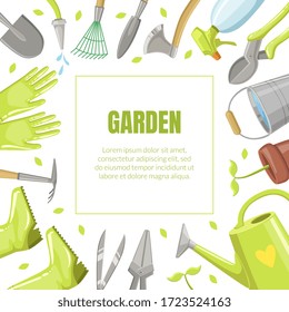 Frame from different garden tools. Vector illustration.