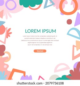 Frame of different geometric shapes with text. Poster, banner, template for website and design of Pilates studios. Hand drawn vector illustration isolated on white background