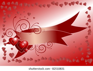 Frame from different heart  on a red background. Postcard.