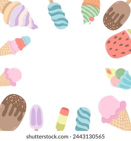Frame with different ice creams. Vector illustration