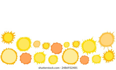 Frame with different suns. Sunny icons set. Solar symbols. 