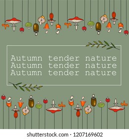 frame with different types of mushrooms and font