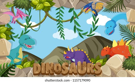 A frame of dinosaurs illustration