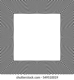 Frame with distorted radial (wavy, zigzag) lines. Monochrome geometric borders.