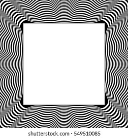 Frame with distorted radial (wavy, zigzag) lines. Monochrome geometric borders.