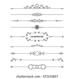 Frame and dividers set isolated on white. Calligraphic design elements.