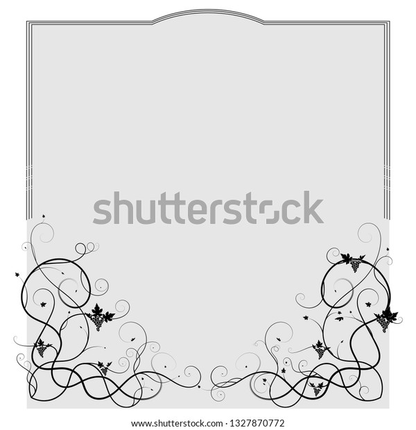 frame for a document with a vine of grapes\
below on a light\
background