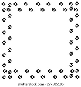 Frame with dog tracks isolated on white background. Vector illustration.