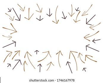 A frame of doodle arrows hand-drawn with space for text in the center. Background with arrows for banner, postcard.