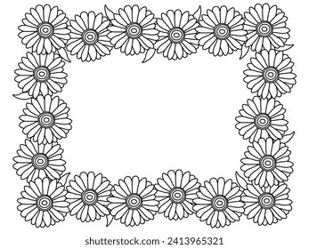 A frame of doodle black and white gerberas, flowers with an empty space for an inscription, a greeting card