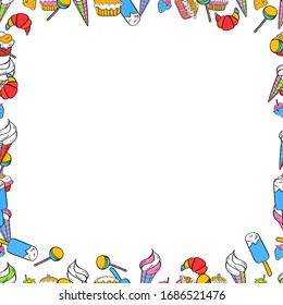 Frame doodle. Element template. Vector illustration. Seamless. Picture in white, blue and black colors.