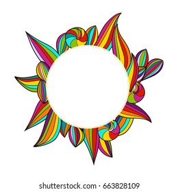 Frame with doodle leaves. Floral design elements. Perfect for invitations, greeting cards, blogs, posters and more.Hand drawn watercolor illustration.
