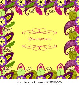 frame from doodle pattern in bright colors