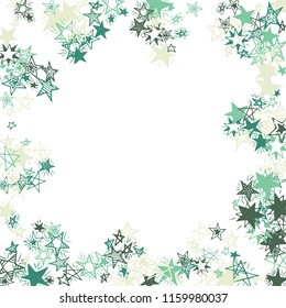 Frame of Doodle Stars. Hand Drawn Christmas Background for Print, Card, Poster. Bright Starry Pattern with Simple Freehand Elements. Funny Vector Background for Party Decoration.
