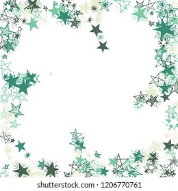 Frame of Doodle Stars. Hand Drawn Holiday Background for Placard, Cover, Brochure. Bright Starry Pattern with Simple Freehand Elements. Trendy Vector Background for Party Decoration.