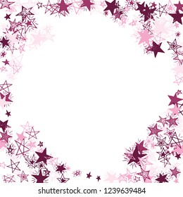 Frame of Doodle Stars. Hand Drawn Holiday Background for Placard, Poster, Banner. Bright Starry Pattern with Simple Freehand Elements. Pretty Vector Background for Party Decoration.