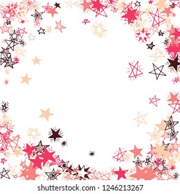 Frame of Doodle Stars. Hand Drawn Holiday Background for Print, Card, Poster. Bright Starry Pattern with Simple Freehand Elements. Modern Vector Background for Party Decoration.