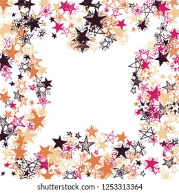 Frame of Doodle Stars. Hand Drawn Christmas Background for Placard, Cover, Banner. Bright Starry Pattern with Simple Freehand Elements. Trendy Vector Background for Party Decoration.