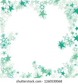 Frame of Doodle Stars. Hand Drawn Holiday Background for Print, Card, Brochure. Bright Starry Pattern with Simple Freehand Elements. Trendy Vector Background for Party Decoration.