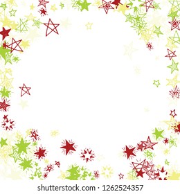 Frame of Doodle Stars. Hand Drawn Holiday Background for Placard, Poster, Banner. Bright Starry Pattern with Simple Freehand Elements. Modern Vector Background for Party Decoration.