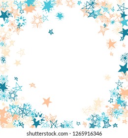 Frame of Doodle Stars. Hand Drawn Holiday Background for Placard, Cover, Banner. Bright Starry Pattern with Simple Freehand Elements. Cute Vector Background for Party Decoration.