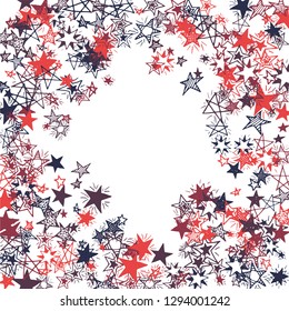 Frame of Doodle Stars. Hand Drawn Holiday Background for Placard, Poster, Banner. Bright Starry Pattern with Simple Freehand Elements. Funny Vector Background for Party Decoration.