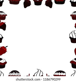 Frame doodle. Vector element template. Seamless pattern. Illustration in white, black and red colors.