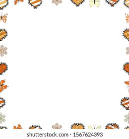 Frame doodle. Vector illustration. Seamless. Picture in white, black and orange colors. Element template.