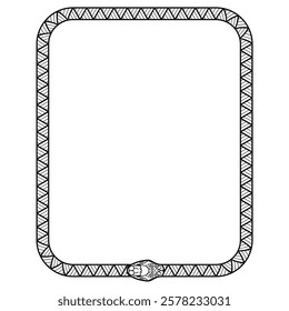 Frame drawn in Celtic-Scandinavian style. A coiled Ouroboros snake biting its own tail, isolated on white, vector illustration