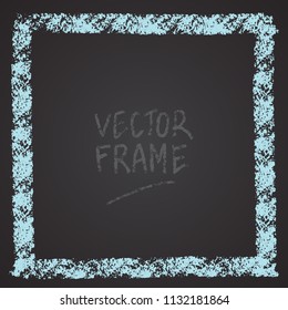 Frame drawn with a crayon. Wax crayon empty shape. Vector image of hand drawn stroke frame. Blue sguare outlined shape.